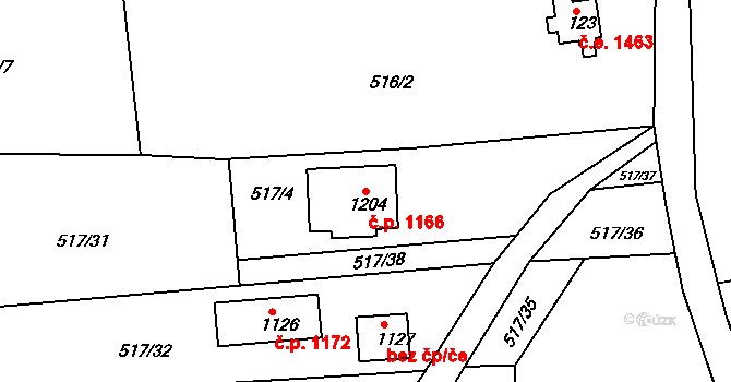 Ládví 1166, Kamenice na parcele st. 1204 v KÚ Ládví, Katastrální mapa
