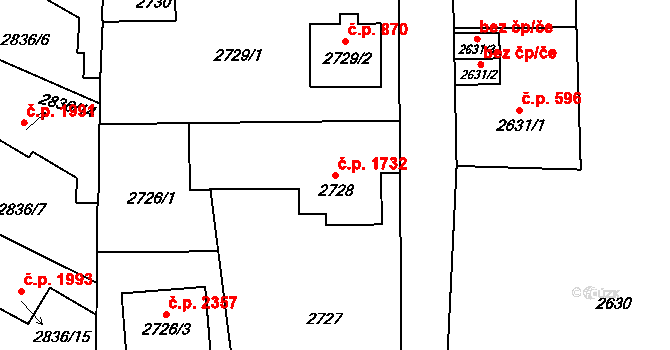 Louny 1732 na parcele st. 2728 v KÚ Louny, Katastrální mapa