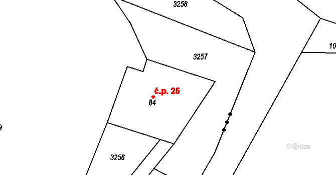 Masty 25, Bílý Újezd na parcele st. 84 v KÚ Masty, Katastrální mapa