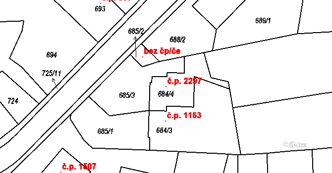 Tachov 2297 na parcele st. 684/4 v KÚ Tachov, Katastrální mapa