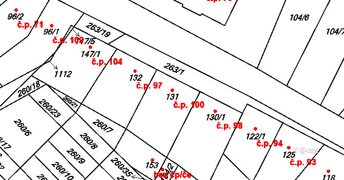 Hlinsko pod Hostýnem 100, Bystřice pod Hostýnem na parcele st. 131 v KÚ Hlinsko pod Hostýnem, Katastrální mapa