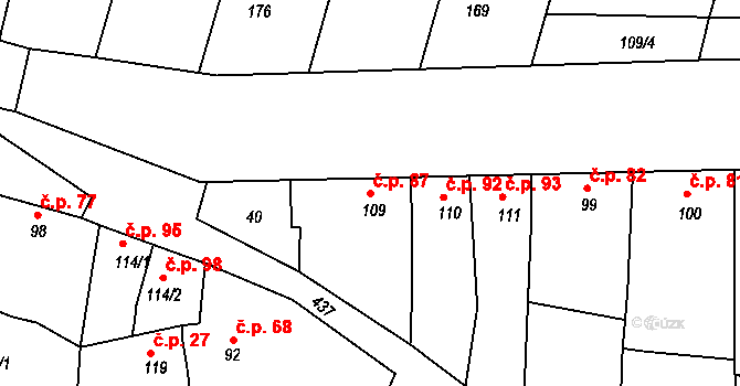 Žopy 87, Holešov na parcele st. 109 v KÚ Žopy, Katastrální mapa