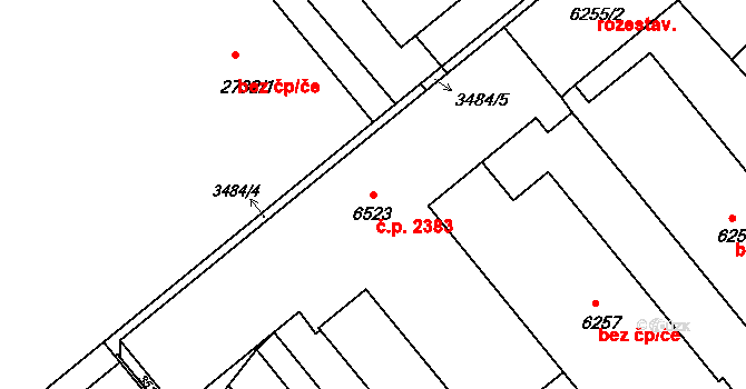 Kroměříž 2383 na parcele st. 6523 v KÚ Kroměříž, Katastrální mapa