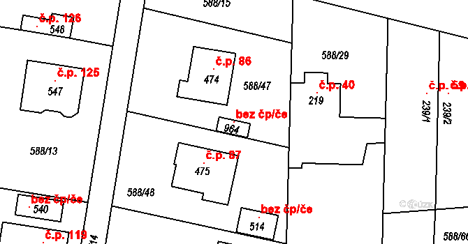 Mukařov 105431206 na parcele st. 964 v KÚ Srbín, Katastrální mapa