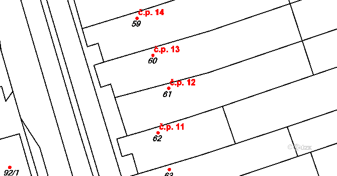 Kasárna 12, Znojmo na parcele st. 61 v KÚ Mramotice, Katastrální mapa