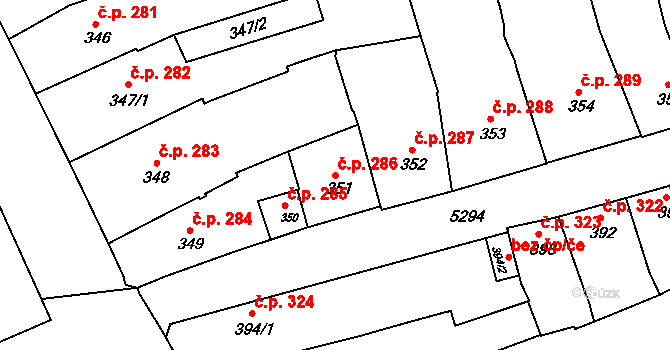Znojmo 286 na parcele st. 351 v KÚ Znojmo-město, Katastrální mapa