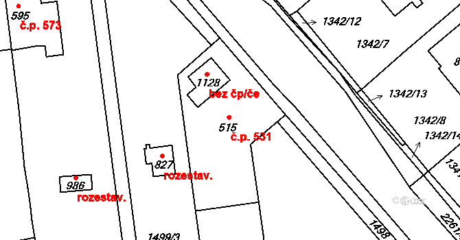 Lišov 531 na parcele st. 515 v KÚ Lišov, Katastrální mapa