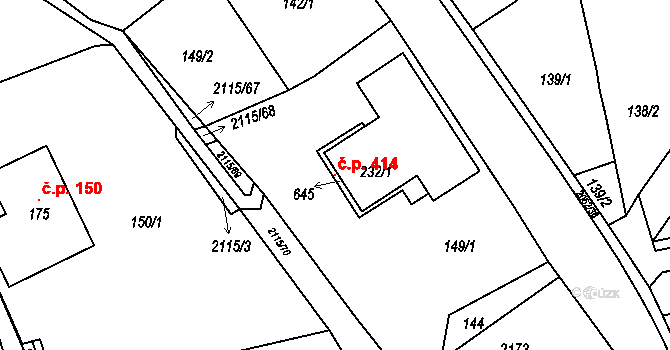 Lukavice 414 na parcele st. 232/1 v KÚ Lukavice v Čechách, Katastrální mapa