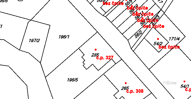 Josefův Důl 327 na parcele st. 285 v KÚ Josefův Důl u Jablonce nad Nisou, Katastrální mapa