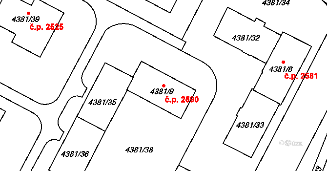 Jihlava 2590 na parcele st. 4381/9 v KÚ Jihlava, Katastrální mapa