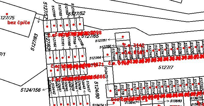 Jihlava 3140 na parcele st. 5127/64 v KÚ Jihlava, Katastrální mapa