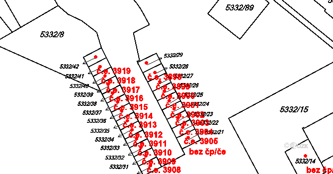Jihlava 3901 na parcele st. 5332/26 v KÚ Jihlava, Katastrální mapa