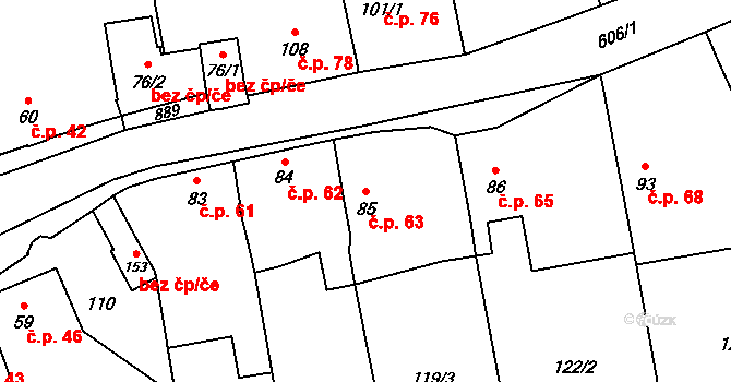 Beřovice 63 na parcele st. 85 v KÚ Beřovice, Katastrální mapa