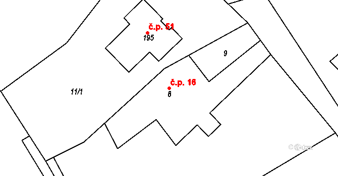 Neratov 16 na parcele st. 8 v KÚ Neratov, Katastrální mapa