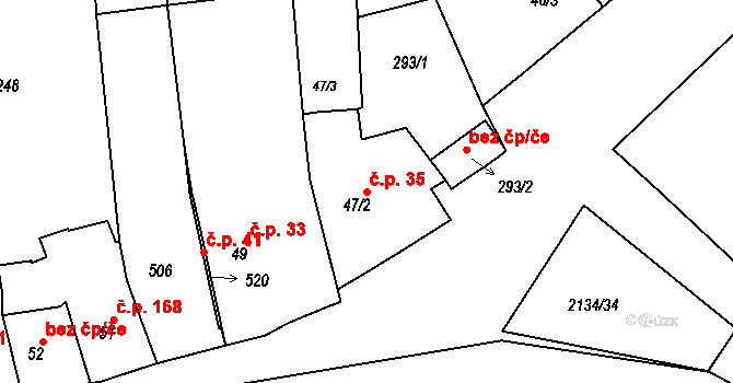 Žeravice 35 na parcele st. 47/2 v KÚ Žeravice u Kyjova, Katastrální mapa