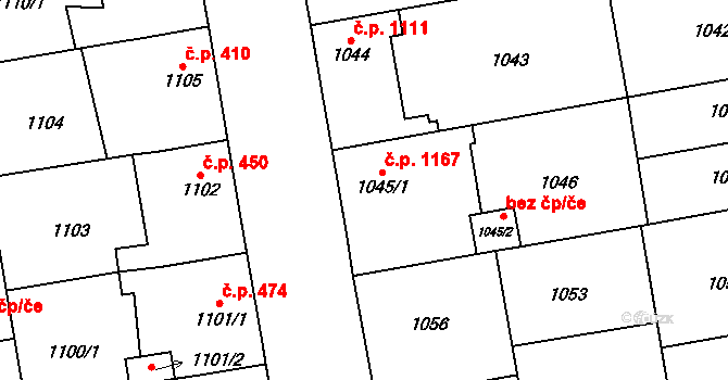 Dubňany 1167 na parcele st. 1045/1 v KÚ Dubňany, Katastrální mapa