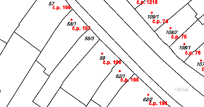 Kyjov 196 na parcele st. 59 v KÚ Kyjov, Katastrální mapa
