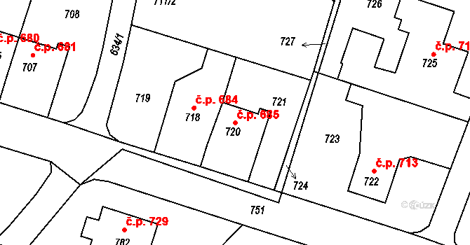 Libušín 685 na parcele st. 720 v KÚ Libušín, Katastrální mapa