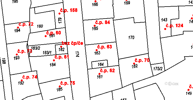 Švermov 63, Kladno na parcele st. 163 v KÚ Motyčín, Katastrální mapa