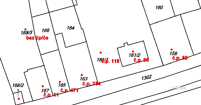 Tuchlovice 118 na parcele st. 161/1 v KÚ Tuchlovice, Katastrální mapa