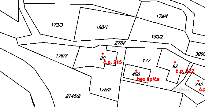 Václavice 215, Hrádek nad Nisou na parcele st. 80 v KÚ Václavice u Hrádku nad Nisou, Katastrální mapa
