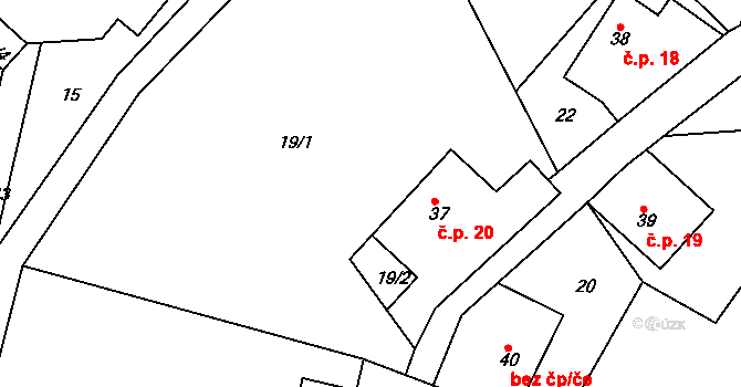 Košov 20, Lomnice nad Popelkou na parcele st. 37 v KÚ Košov, Katastrální mapa