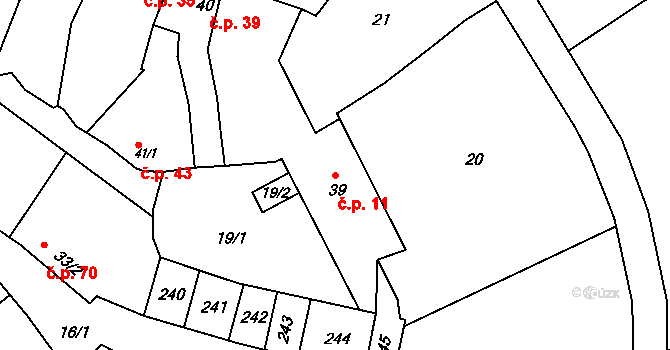 Tážaly 11, Kožušany-Tážaly na parcele st. 39/1 v KÚ Tážaly, Katastrální mapa