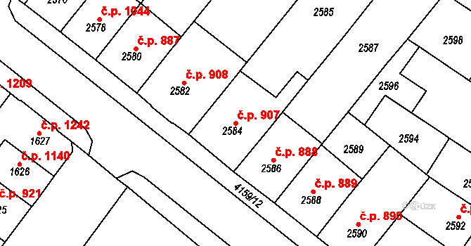 Roudnice nad Labem 907 na parcele st. 2584 v KÚ Roudnice nad Labem, Katastrální mapa