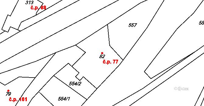 Třebařov 77 na parcele st. 82 v KÚ Třebařov, Katastrální mapa