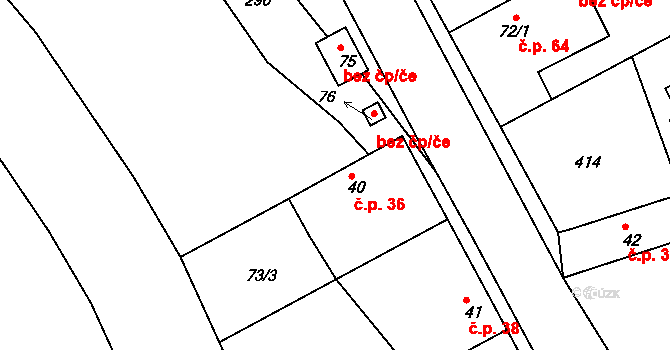 Černíky 36 na parcele st. 40 v KÚ Černíky, Katastrální mapa