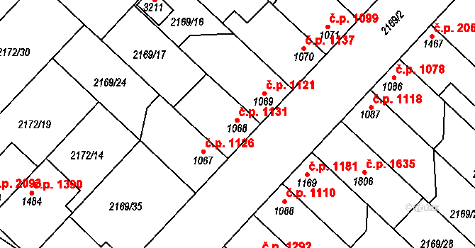 Lysá nad Labem 1131 na parcele st. 1068 v KÚ Lysá nad Labem, Katastrální mapa