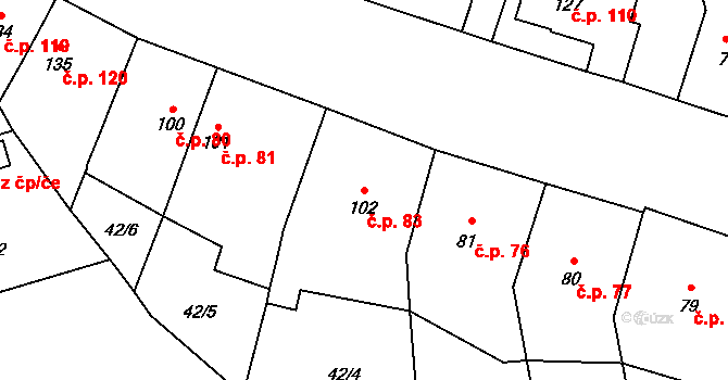 Přední Ptákovice 83, Strakonice na parcele st. 102 v KÚ Přední Ptákovice, Katastrální mapa