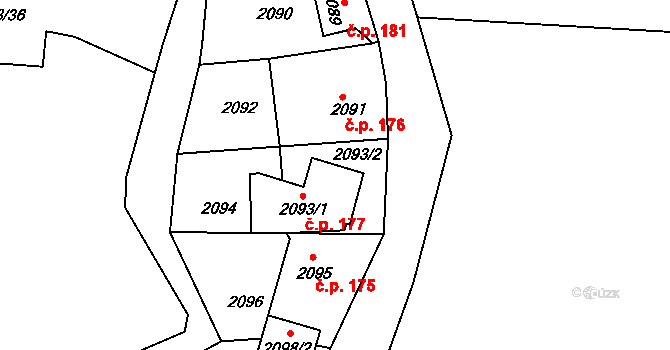 Ciboušov 177, Klášterec nad Ohří na parcele st. 2093/1 v KÚ Miřetice u Klášterce nad Ohří, Katastrální mapa