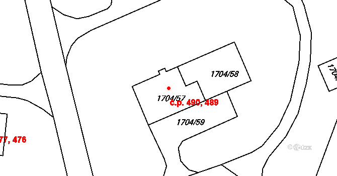 Miřetice u Klášterce nad Ohří 489,490, Klášterec nad Ohří na parcele st. 1704/57 v KÚ Miřetice u Klášterce nad Ohří, Katastrální mapa