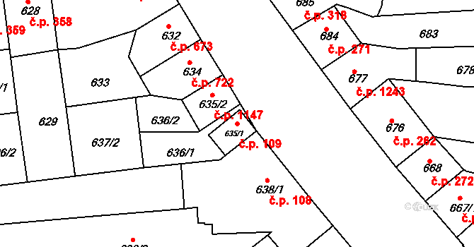 Černovice 109, Brno na parcele st. 635/1 v KÚ Černovice, Katastrální mapa