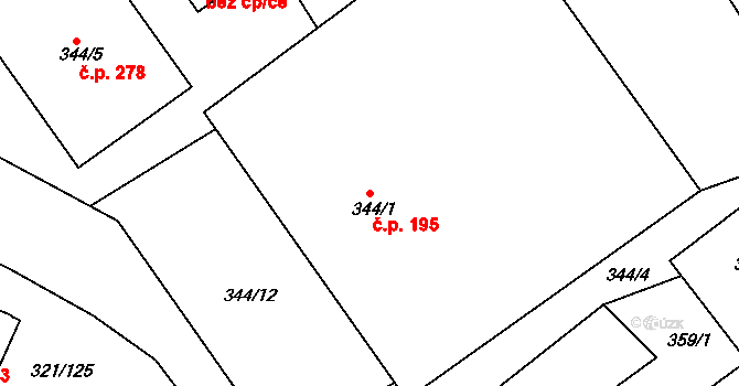 Prosetice 195, Teplice na parcele st. 344/1 v KÚ Prosetice, Katastrální mapa