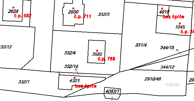 Plzeňské Předměstí 768, Rokycany na parcele st. 3585 v KÚ Rokycany, Katastrální mapa