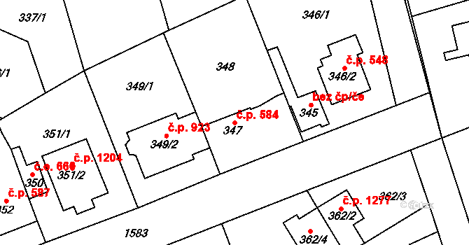 Řeporyje 584, Praha na parcele st. 347 v KÚ Řeporyje, Katastrální mapa