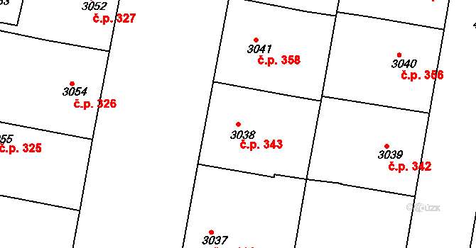 Smíchov 343, Praha na parcele st. 3038 v KÚ Smíchov, Katastrální mapa
