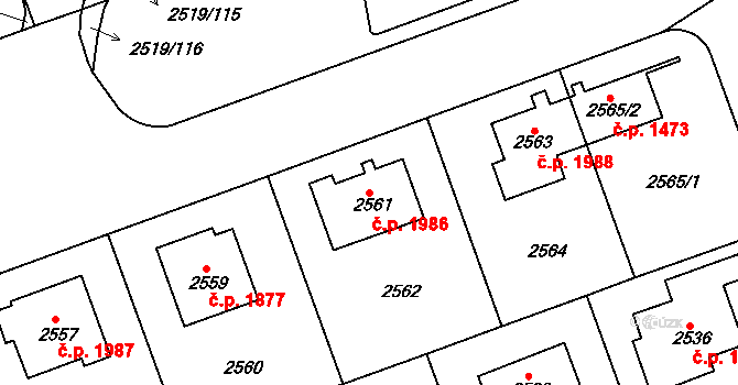 Dejvice 1986, Praha na parcele st. 2561 v KÚ Dejvice, Katastrální mapa