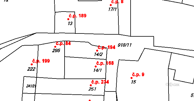 Nový Knín 194 na parcele st. 14/2 v KÚ Nový Knín, Katastrální mapa