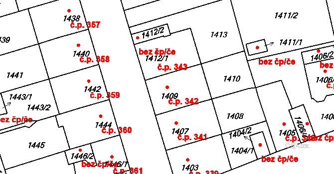 České Budějovice 4 342, České Budějovice na parcele st. 1409 v KÚ České Budějovice 4, Katastrální mapa