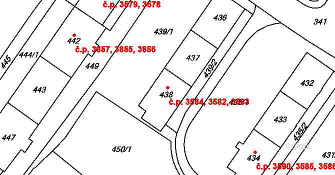 Chomutov 3582,3583,3584 na parcele st. 437 v KÚ Chomutov I, Katastrální mapa