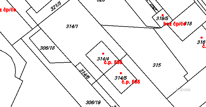 Zbýšov 586 na parcele st. 314/4 v KÚ Zbýšov u Oslavan, Katastrální mapa