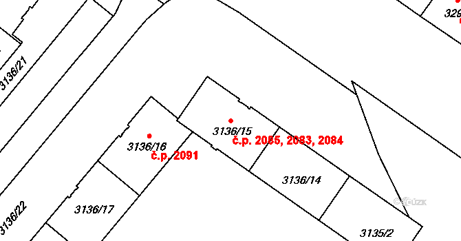 Východní Předměstí 2083,2084,2085, Plzeň na parcele st. 3135/2 v KÚ Plzeň, Katastrální mapa