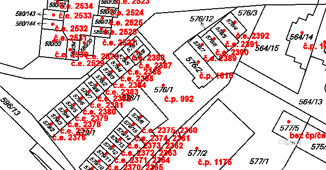 Bludovice 992, Havířov na parcele st. 576/1 v KÚ Bludovice, Katastrální mapa