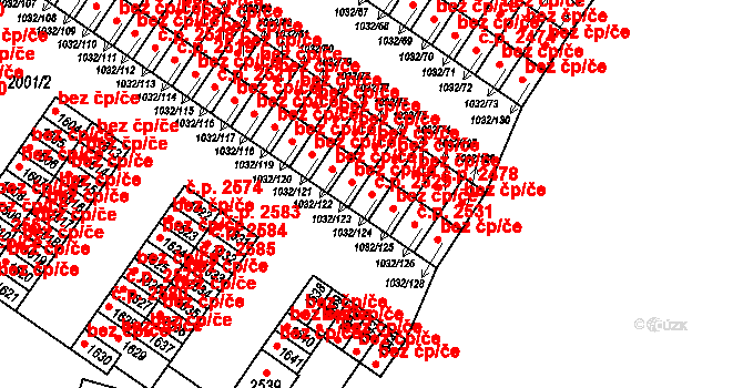 Uničov 2529 na parcele st. 1032/124 v KÚ Uničov, Katastrální mapa