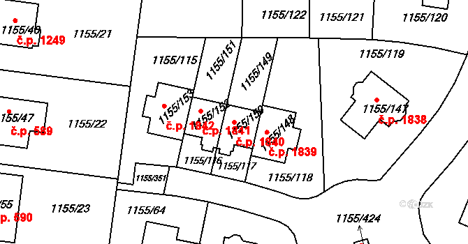 Hostivice 1840 na parcele st. 1155/150 v KÚ Hostivice, Katastrální mapa