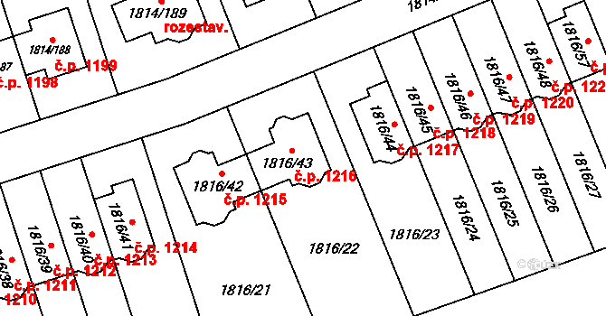 Uhříněves 1216, Praha na parcele st. 1816/43 v KÚ Uhříněves, Katastrální mapa