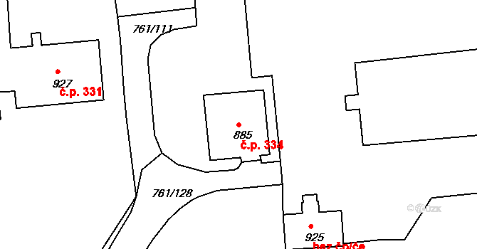 Děčín IX-Bynov 334, Děčín na parcele st. 885 v KÚ Bynov, Katastrální mapa